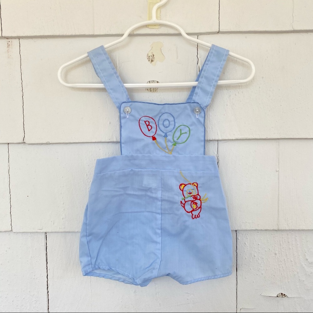 Vintage Blue Baby Boy Short Overalls One Piece